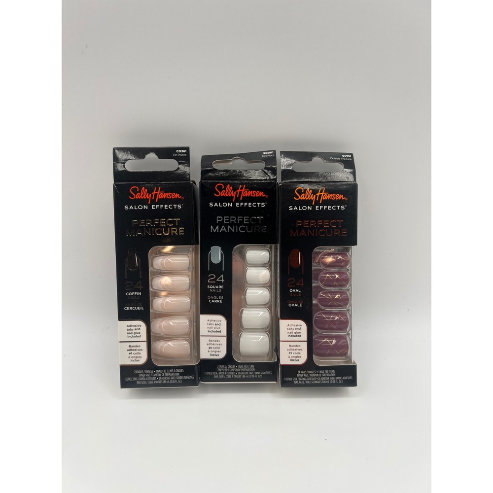 Sally Hansen Salon Effects Perfect Manicure Press On Nails 3 Pack Coffin Oval Sq